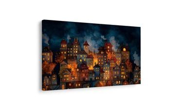 OBRAZ VÁNOČNÍ VESNICE POD HVĚZDAMI - BAREVNÉ DOMY - OBRAZY