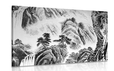 CANVAS PRINT CHINESE LANDSCAPE PAINTING IN BLACK AND WHITE - BLACK AND WHITE PICTURES - PICTURES