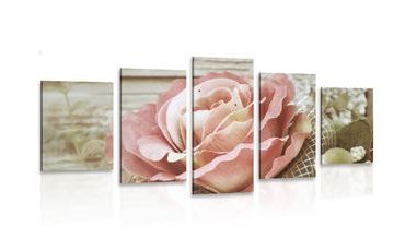 5-DÍLNÝ OBRAZ ELEGANTNÍ VINTAGE RŮŽE - VINTAGE A RETRO OBRAZY - OBRAZY
