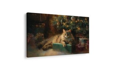 OBRAZ VÁNOČNĚ LADĚNÁ KOČKA U STROMKU - VÁNOČNÍ A ZIMNÍ OBRAZY - OBRAZY