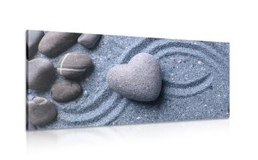 CANVAS PRINT HEART MADE OF STONE ON A SANDY BACKGROUND - STILL LIFE PICTURES - PICTURES