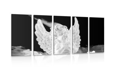 5-PIECE CANVAS PRINT BLACK AND WHITE CARING ANGEL IN THE SLY - BLACK AND WHITE PICTURES - PICTURES