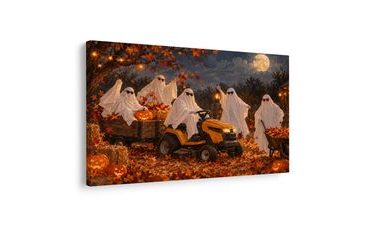 QUADRO SU TELA – SPETTRALE CORSA AUTUNNALE DI FANTASMI - QUADRI HALLOWEEN E HORROR - STAMPE E QUADRI
