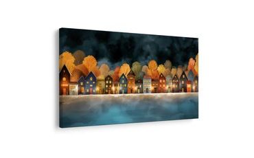 OBRAZ KOUZELNÁ NOC NAD MĚSTEM - BAREVNÉ DOMY - OBRAZY