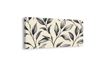 TABLEAU SUR TOILE – FEUILLES BOTANIQUES ÉLÉGANTES SUR FOND BEIGE - TABLEAUX ARBRES ET FEUILLES - TABLEAUX