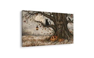 WANDBILD LEBENSBAUM MIT SCHWARZER KATZE - HALLOWEEN- UND HORROR-BILDER - BILDER