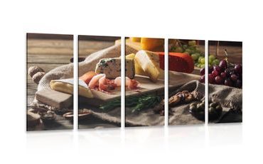 5-PIECE CANVAS PRINT VARIATIONS OF CHEESE ON A BOARD - PICTURES OF FOOD AND DRINKS - PICTURES