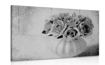 CANVAS PRINT ROSES IN A VASE IN BLACK AND WHITE - BLACK AND WHITE PICTURES - PICTURES