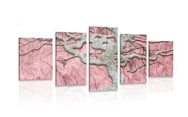 5-PIECE CANVAS PRINT ABSTRACT TREE ON WOOD WITH PINK A CONTRAST - PICTURES OF TREES AND LEAVES - PICTURES