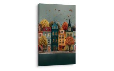 OBRAZ BAREVNÉ DOMY V PODZIMNÍM LISTÍ - BAREVNÉ DOMY - OBRAZY