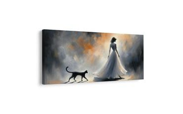 OBRAZ SILUETA ŽENY S KOČKOU - OBRAZY ŽENY - OBRAZY