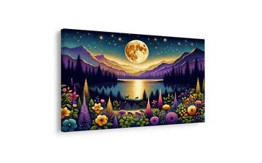QUADRO SU TELA – PAESAGGIO ROMANTICO CON LUNA PIENA - QUADRI DI NATURA E PAESAGGIO - STAMPE E QUADRI