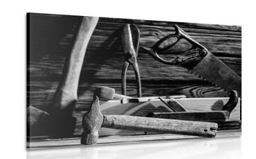 CANVAS PRINT CARPENTRY TOOLS IN BLACK AND WHITE - BLACK AND WHITE PICTURES - PICTURES