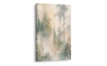 TABLEAU SUR TOILE – SAPINS SILENCIEUX DANS LA BRUME MATINALE - TABLEAUX FORÊT - TABLEAUX