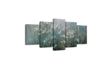 5-TEILIGES WANDBILD BLUMENFELD IM NEBEL - BILDER BLUMEN - BILDER
