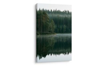 TABLEAU SUR TOILE – FORÊT PAISIBLE AU BORD DE L’EAU - TABLEAUX DU LAC - TABLEAUX