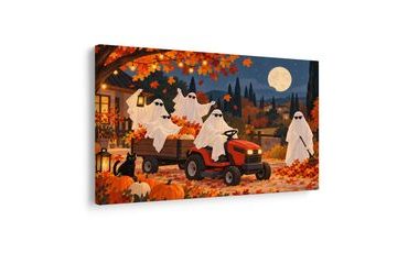 QUADRO SU TELA – FANTASMI DI HALLOWEEN SUL TRATTORE - QUADRI HALLOWEEN E HORROR - STAMPE E QUADRI