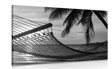 IMPRESSION SUR TOILE HAMAC SUR LA PLAGE EN NOIR ET BLANC - IMPRESSIONS SUR TOILE NOIR ET BLANC - IMPRESSION SUR TOILE