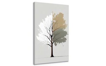 CANVAS PRINT THREE-COLOR MINIMALIST TREE - PICTURES OF TREES AND LEAVES - PICTURES