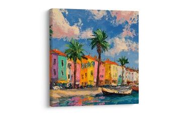 OBRAZ MALEBNÉ PŘÍSTAVNÍ DOMY - BAREVNÉ DOMY - OBRAZY