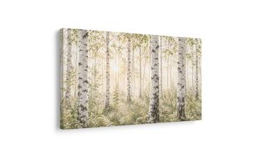 TABLEAU SUR TOILE – BOULEAUX ENSOLEILLÉS DANS LA BRUME - TABLEAUX FORÊT - TABLEAUX
