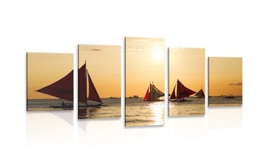 QUADRO IN 5 PARTI BEL TRAMONTO SU MARE - QUADRI DI NATURA E PAESAGGIO - QUADRI