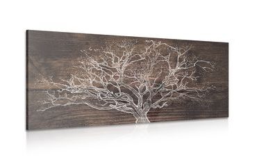 QUADRO ALBERO SU SFONDO IN LEGNO - QUADRI ALBERI E FOGLIE - QUADRI