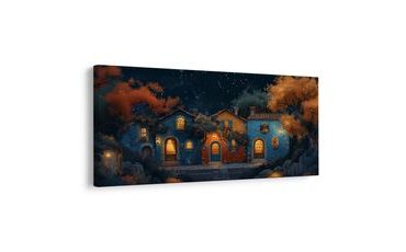 OBRAZ KOUZELNÁ ZIMNÍ NOC V ULICÍCH - BAREVNÉ DOMY - OBRAZY