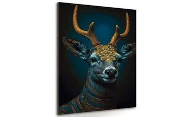 Canvas print blue-gold deer