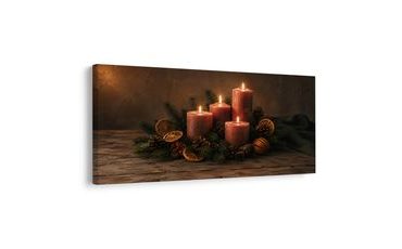 TABLEAU SUR TOILE – BOUGIES DE NOËL ET POMMES DE PIN - TABLEAUX DE NOËL ET D’HIVER - TABLEAUX