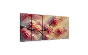 5-DÍLNÝ OBRAZ ROZKVETLÉ JARNÍ VĚTVE - OBRAZY KVĚTŮ - OBRAZY