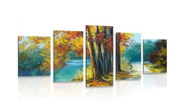 5-PIECE CANVAS PRINT PAINTED TREES IN AUTUMN COLORS - PICTURES OF NATURE AND LANDSCAPE - PICTURES