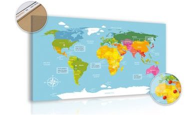 DECORATIVE PINBOARD EXCEPTIONAL WORLD MAP - PICTURES ON CORK - PICTURES