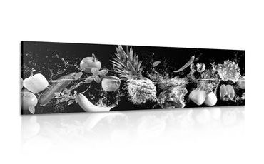 CANVAS PRINT ORGANIC FRUITS AND VEGETABLES IN BLACK AND WHITE - BLACK AND WHITE PICTURES - PICTURES