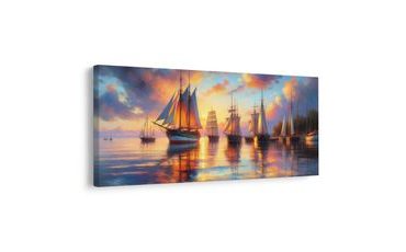 WANDBILD ABEND IM HAFEN - BILDER VON SONNENAUFGANG UND SONNENUNTERGANG - BILDER