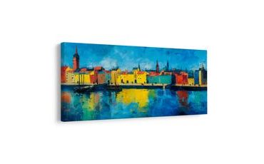 OBRAZ ŽIVÉ BARVY MĚSTSKÉ KRAJINY - BAREVNÉ DOMY - OBRAZY