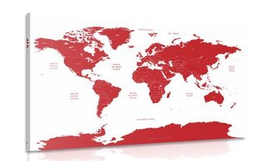 CANVAS PRINT WORLD MAP WITH INDIVIDUAL STATES IN RED - PICTURES OF MAPS - PICTURES