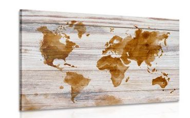 CANVAS PRINT MAP OUTLINE ON A WOODEN BASE - PICTURES OF MAPS - PICTURES