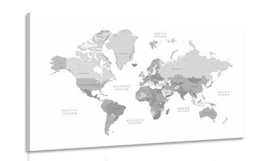 CANVAS PRINT BLACK AND WHITE MAP OF THE WORLD IN A VINTAGE LOOK - PICTURES OF MAPS - PICTURES