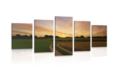 5-PIECE CANVAS PRINT SUNSET OVER THE LANDSCAPE - PICTURES OF NATURE AND LANDSCAPE - PICTURES