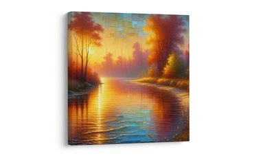OBRAZ KLIDNÁ ŘEKA V PODZIMNÍM LESE - OBRAZY VÝCHOD A ZÁPAD SLUNCE - OBRAZY