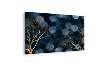 TABLEAU SUR TOILE – ARBRES DORÉS SUR FOND BLEU - TABLEAUX ARBRES ET FEUILLES - TABLEAUX