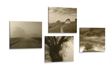 CANVAS PRINT SET MYSTERIOUS NATURE IN SEPIA DESIGN - SET OF PICTURES - PICTURES