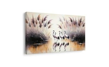 QUADRO SU TELA – GRU PRESSO LE CANNE - QADRI DI UCCELLI - STAMPE E QUADRI