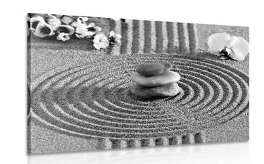 OBRAZ JAPONSKÁ ZÁHRADA S FENG SHUI PRVKAMI V ČIERNOBIELOM PREVEDENÍ - ČIERNOBIELE OBRAZY - OBRAZY