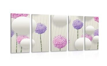 IMPRESSION SUR TOILE EN 5 PARTIES FLEURS ORIGINALES AVEC DES ÉLÉMENTS ET DES MOTIFS ABSTRAITS - IMPRESSIONS ABSTRAITES SUR TOILE - IMPRESSION SUR TOILE