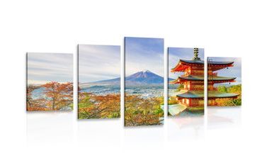 QUADRO IN 5 PARTI VISTA DELLA PAGODA CHUREITO E MONTE FUJI - QUADRI DI NATURA E PAESAGGIO - QUADRI