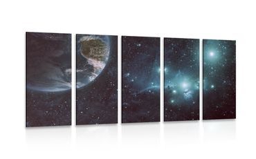 QUADRO IN 5 PARTI PIANETA NELLO SPAZIO - QUADRI DELLO SPAZIO E DELLE STELLE - QUADRI