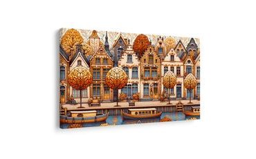 OBRAZ PODZIMNÍ ULIČKA S LODĚMI U KANÁLU - OBRAZY MĚSTA - OBRAZY
