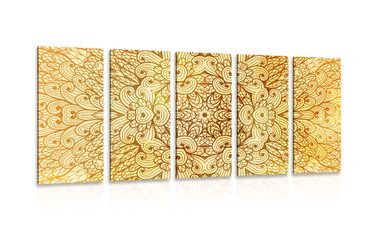 5-TEILIGES WANDBILD GOLDENES ETHNISCHES MANDALA - BILDER MIT FENG SHUI-MOTIVEN - BILDER